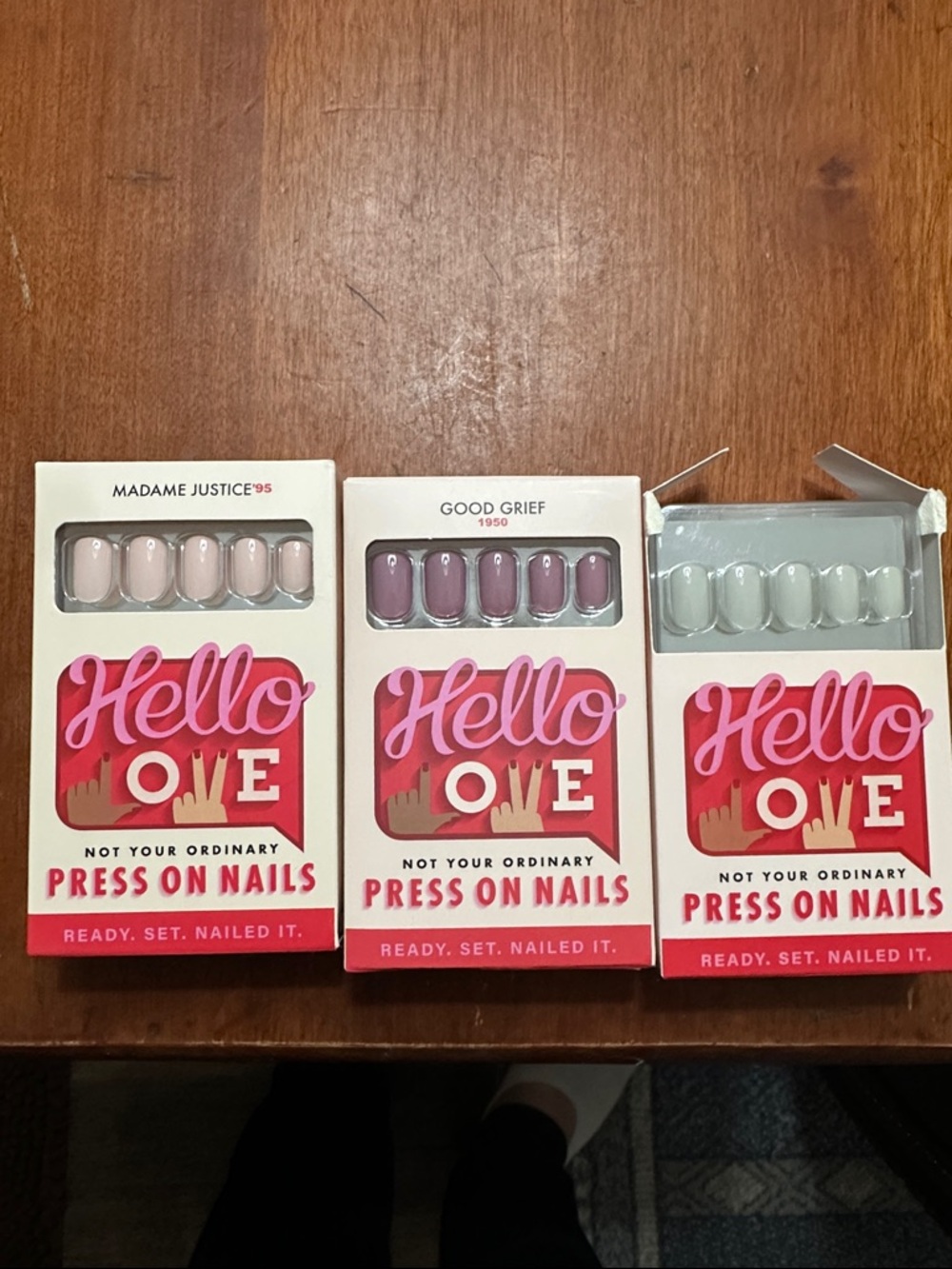 Hello Love Press-On Nails Trio — Nude, Mauve, Pale Grey